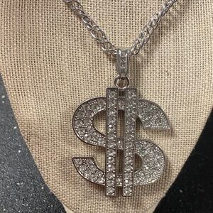 Silver Dollar Sign Pendant Necklace